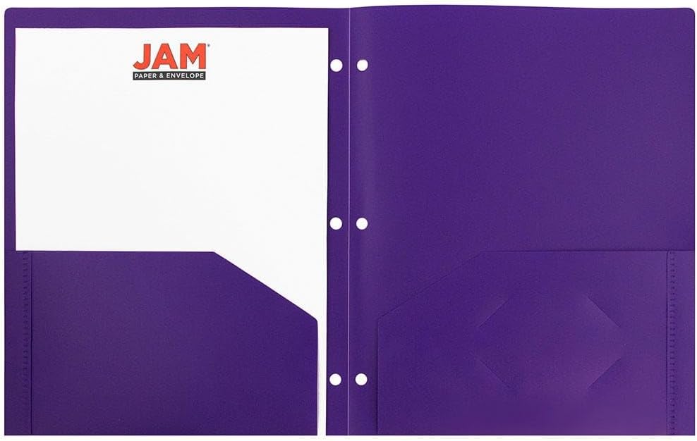 JAM PAPER Heavy Duty Plastic 3 Hole Punch Pocket Folders