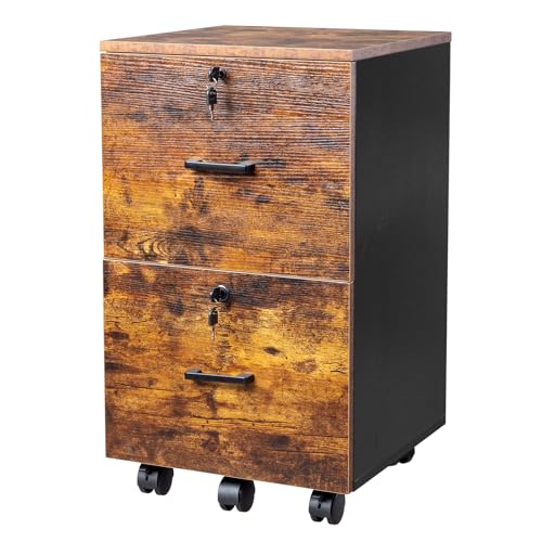VINGLI 2 Drawer File Cabinet with Lock, Wood Rustic Gray Filing Cabinet
