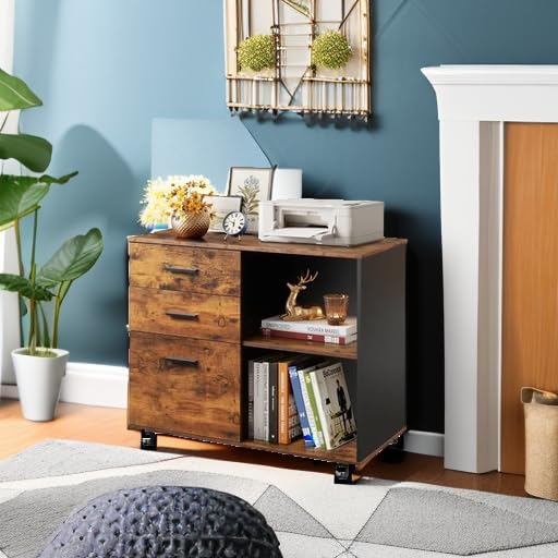 DEVAISE 3 Drawer Mobile File Cabinet, Wood Lateral Filing Cabinet