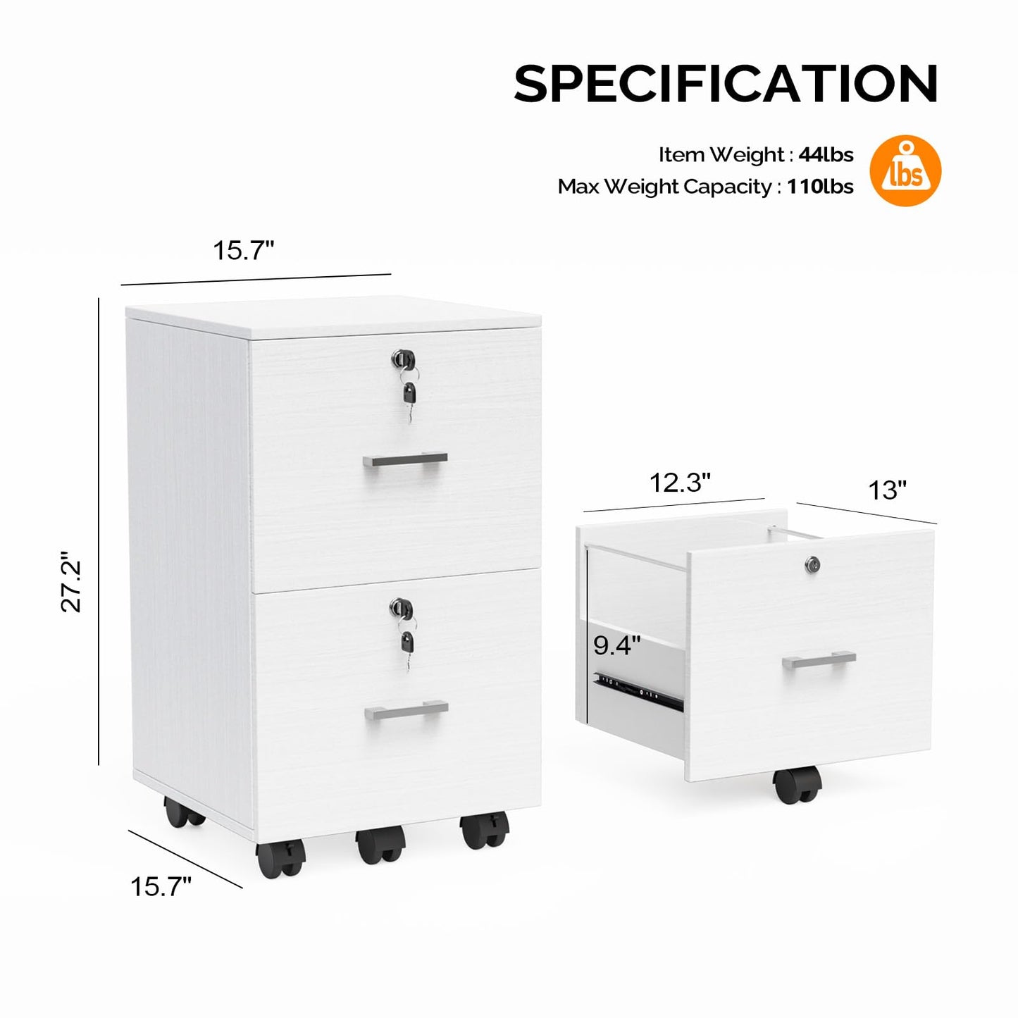 VINGLI 2 Drawer File Cabinet with Lock, Wood Rustic Gray Filing Cabinet