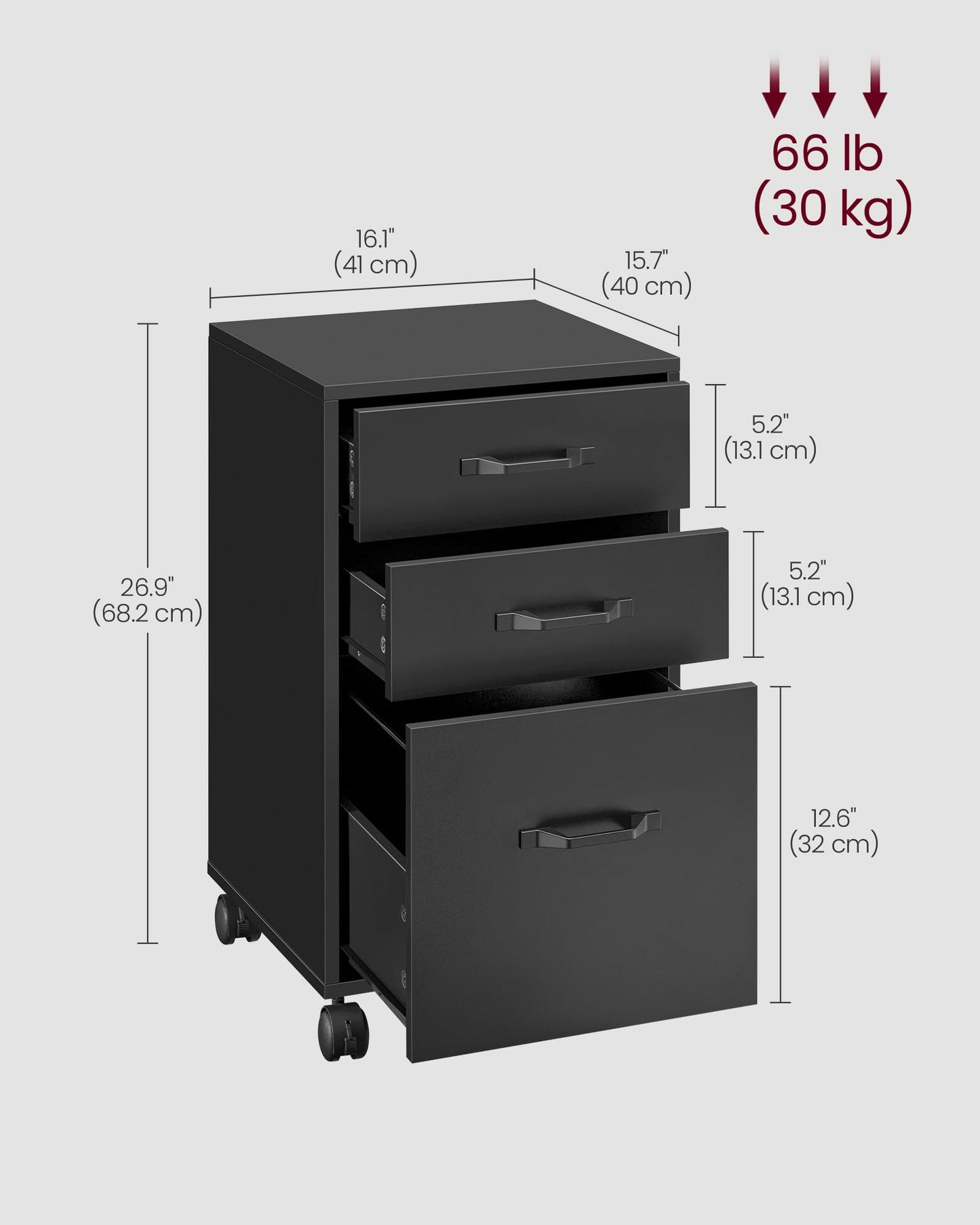 VASAGLE File Cabinet, 3 Drawers Filing Cabinet for Home Office