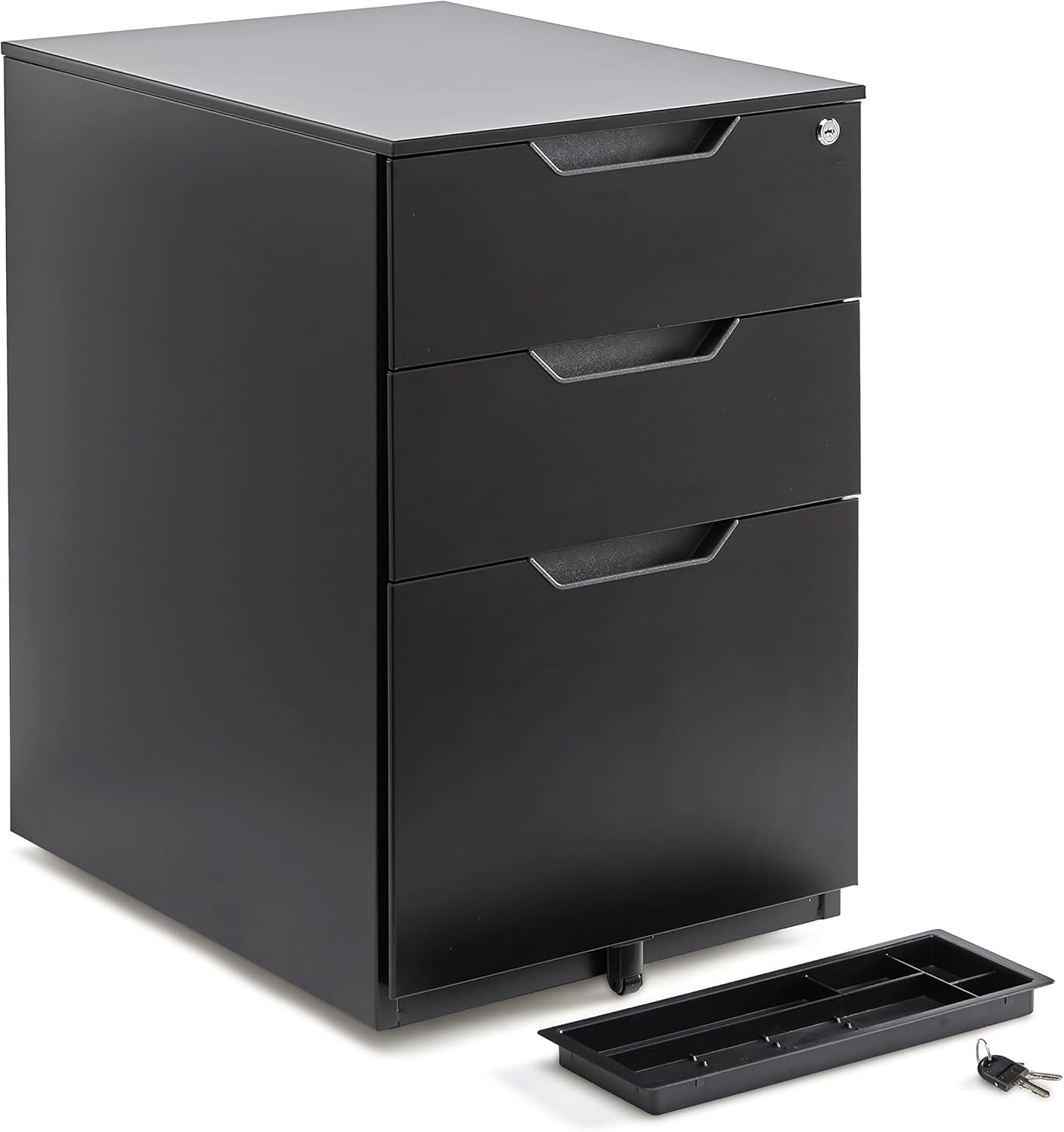 Amazon Basics 3 Drawer Mobile File Cabinet With Lock, Black