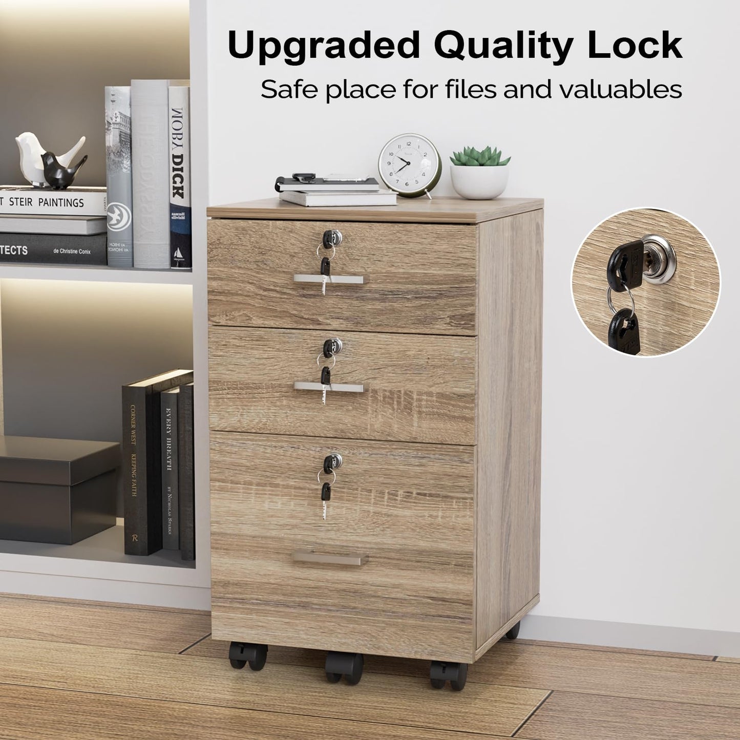 VINGLI 2 Drawer File Cabinet with Lock, Wood Rustic Gray Filing Cabinet