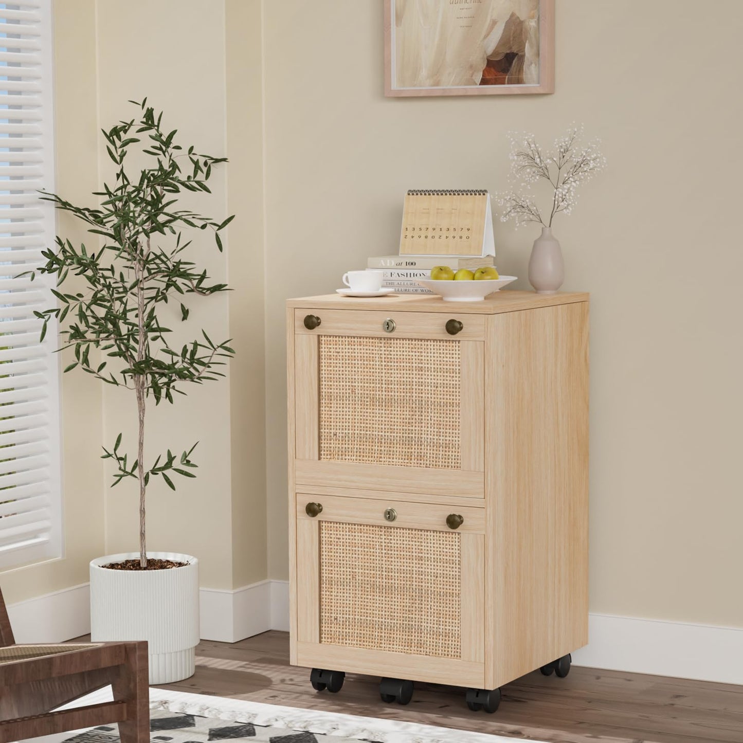 VINGLI 2 Drawer File Cabinet with Lock, Wood Rustic Gray Filing Cabinet