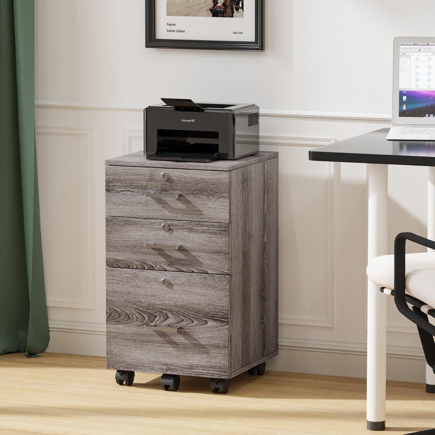 VINGLI 2 Drawer File Cabinet with Lock, Wood Rustic Gray Filing Cabinet