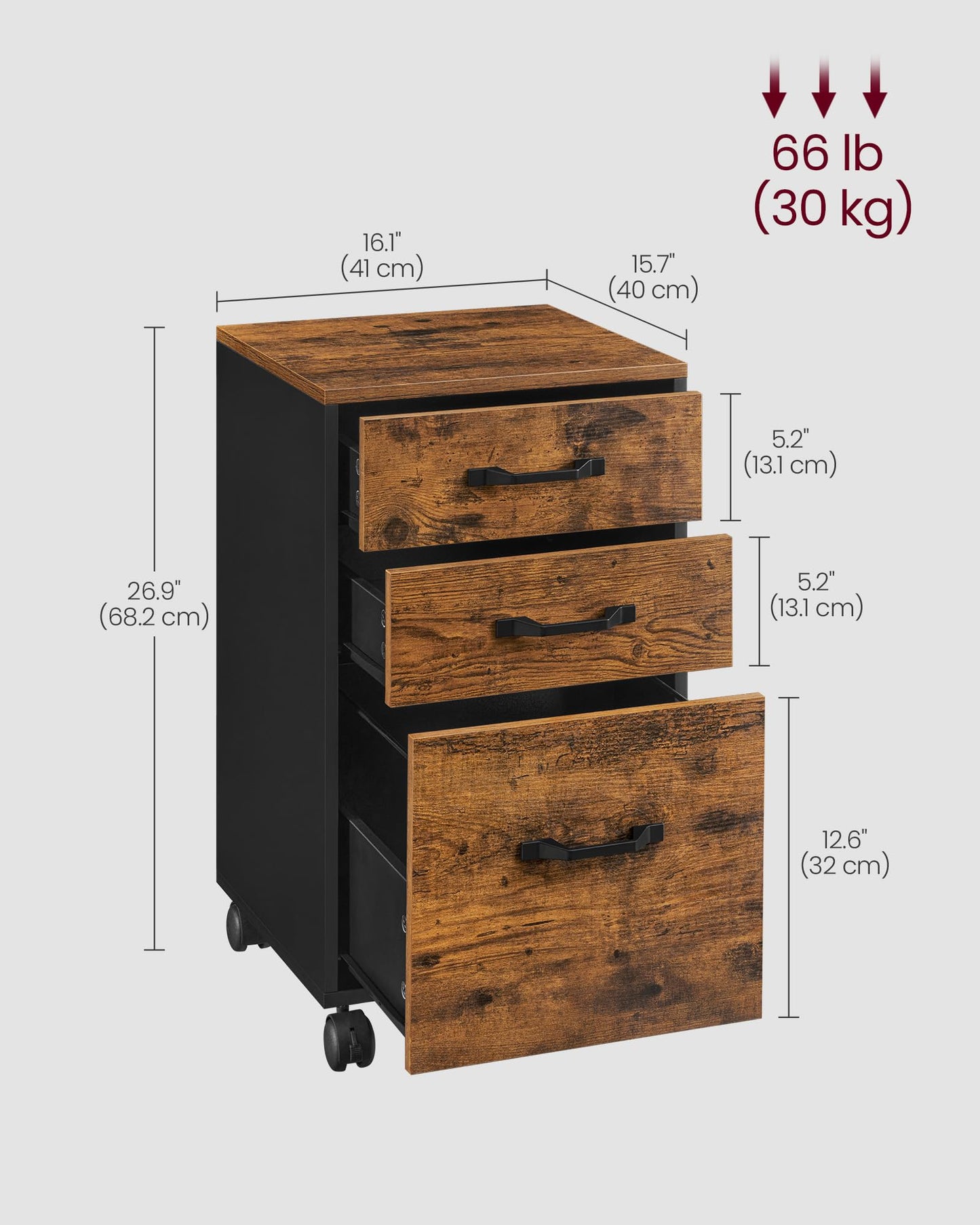 VASAGLE File Cabinet, 3 Drawers Filing Cabinet for Home Office
