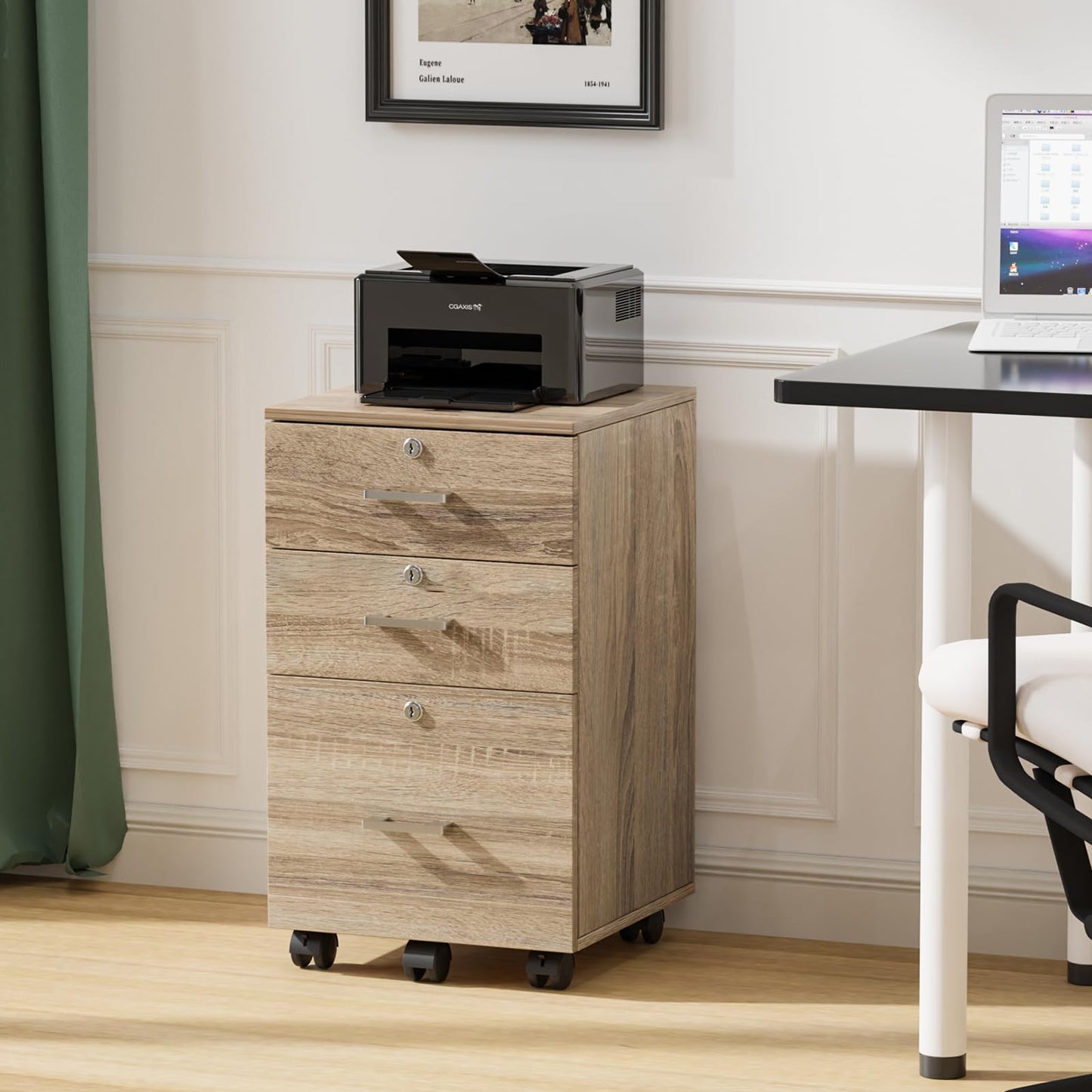 VINGLI 2 Drawer File Cabinet with Lock, Wood Rustic Gray Filing Cabinet
