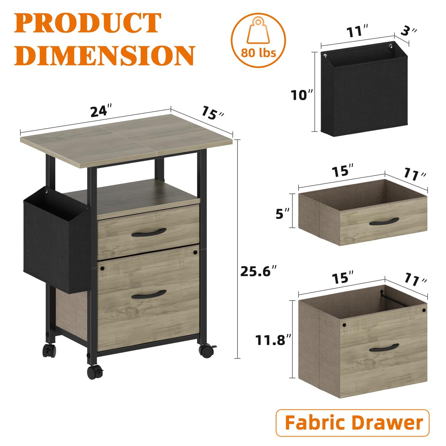 2 Drawer File Cabinet with 24'' Extended Desktop