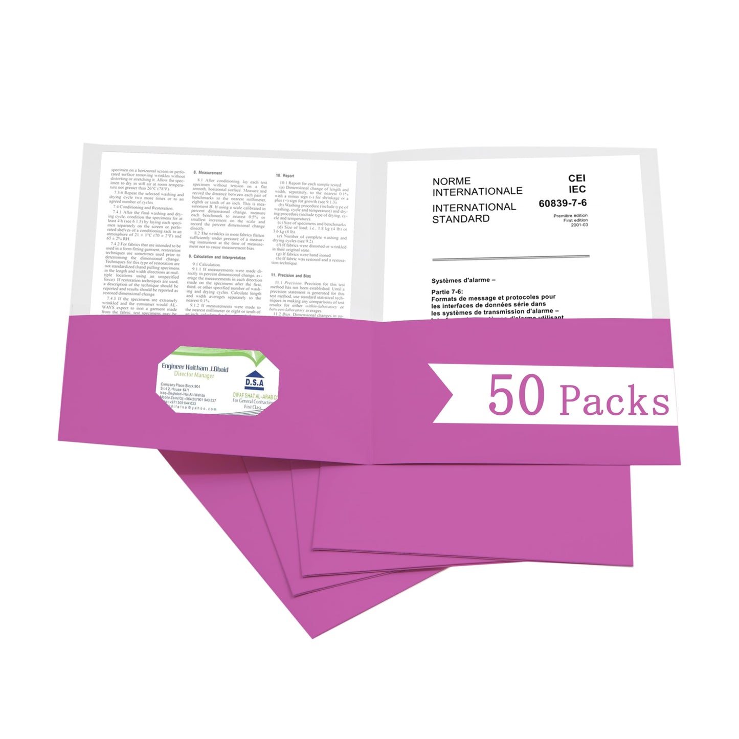 Zzrywuty 50 Packs Two Pocket File Folders with Business Card Slot
