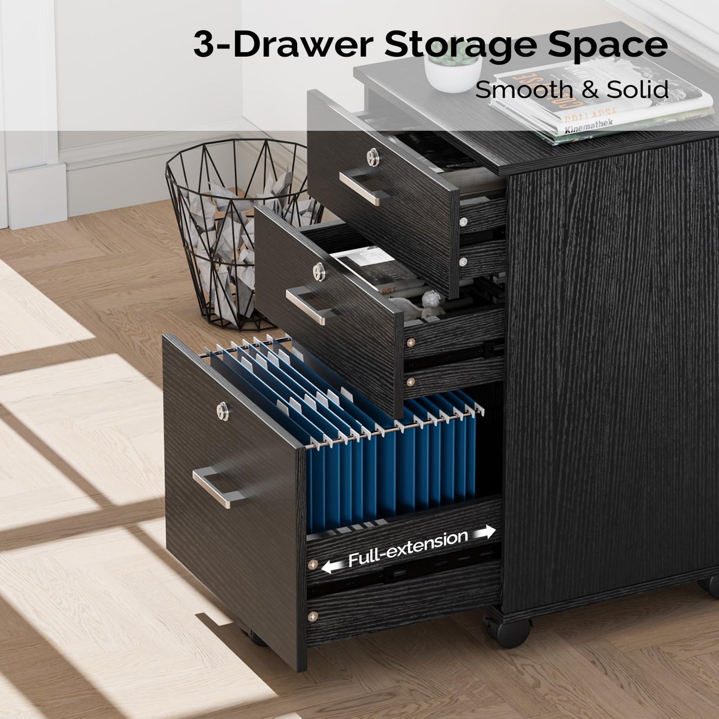 VINGLI 2 Drawer File Cabinet with Lock, Wood Rustic Gray Filing Cabinet
