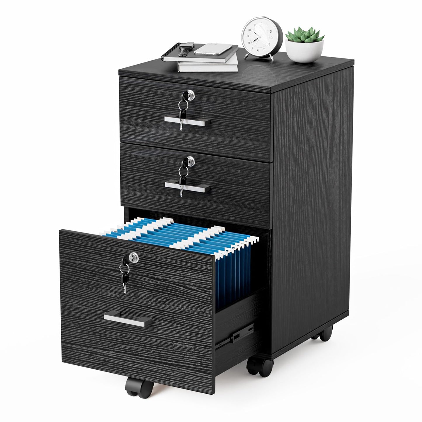 VINGLI 2 Drawer File Cabinet with Lock, Wood Rustic Gray Filing Cabinet