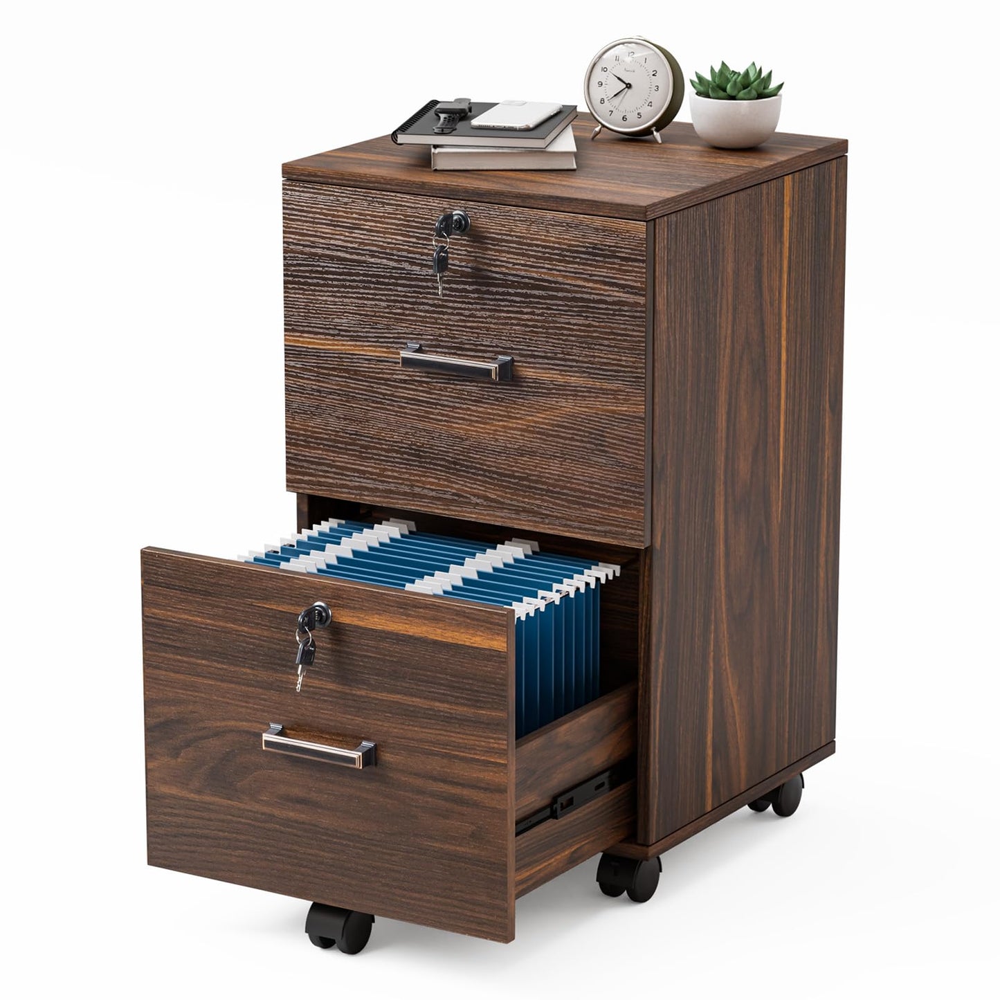 VINGLI 2 Drawer File Cabinet with Lock, Wood Rustic Gray Filing Cabinet