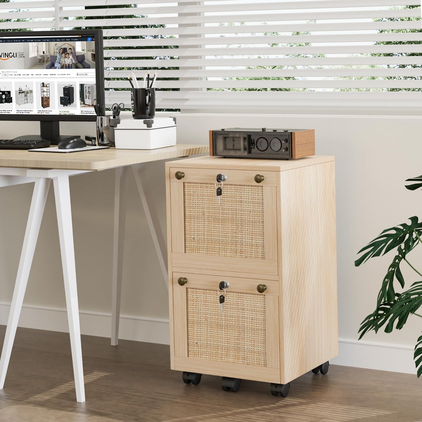 VINGLI 2 Drawer File Cabinet with Lock, Wood Rustic Gray Filing Cabinet