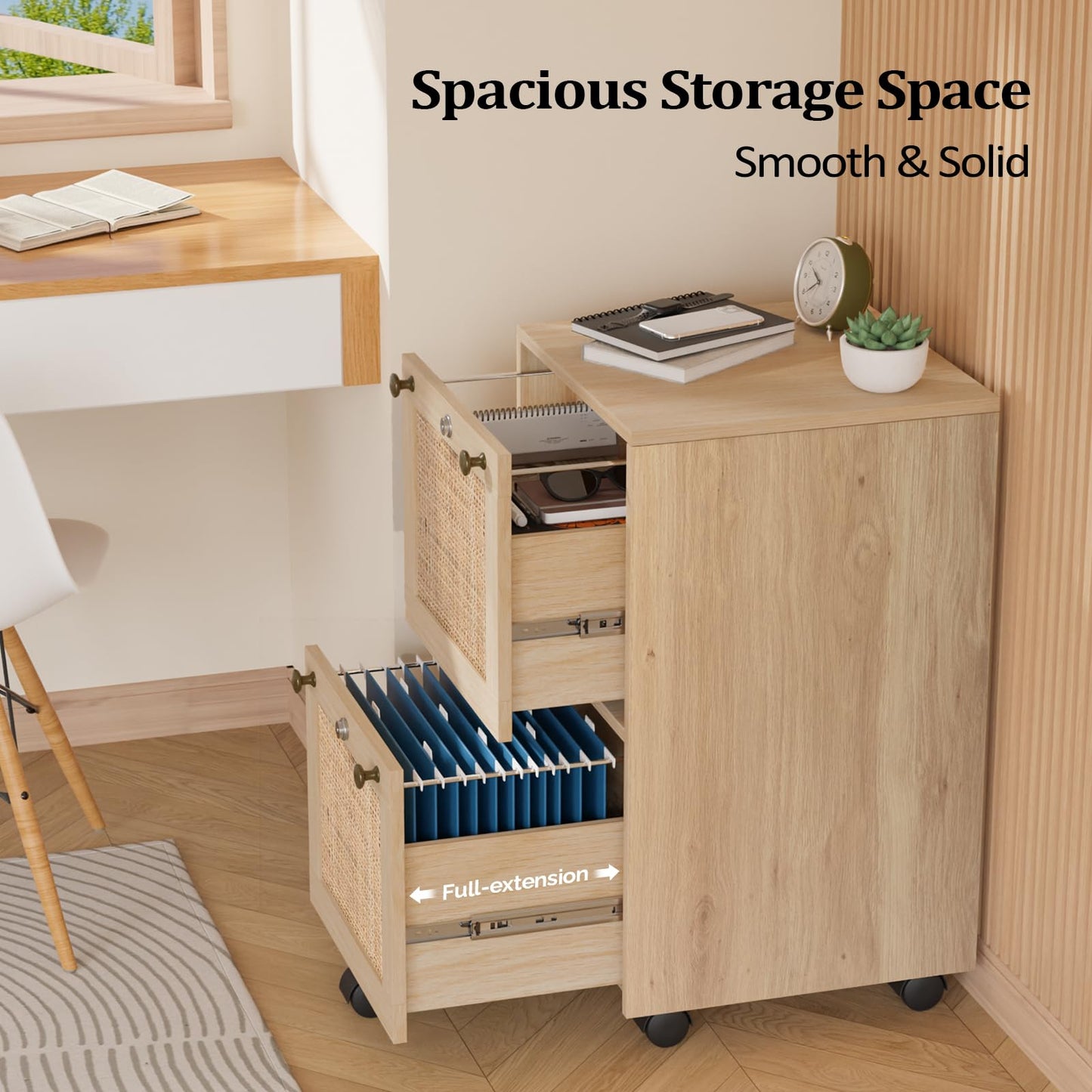 VINGLI 2 Drawer File Cabinet with Lock, Wood Rustic Gray Filing Cabinet