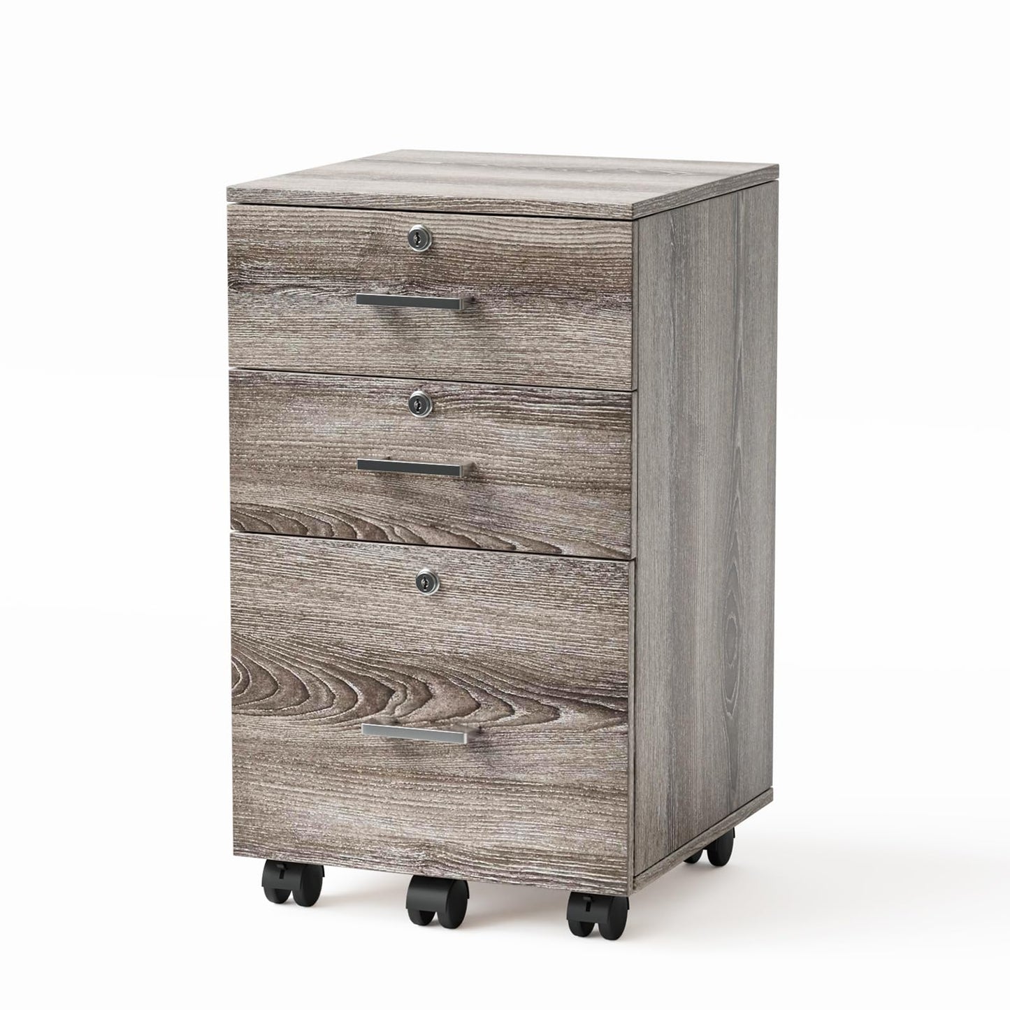 VINGLI 2 Drawer File Cabinet with Lock, Wood Rustic Gray Filing Cabinet