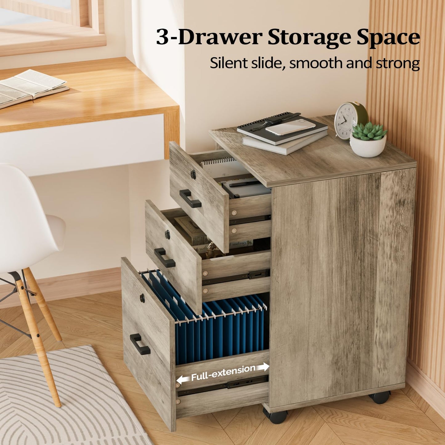 VINGLI 2 Drawer File Cabinet with Lock, Wood Rustic Gray Filing Cabinet