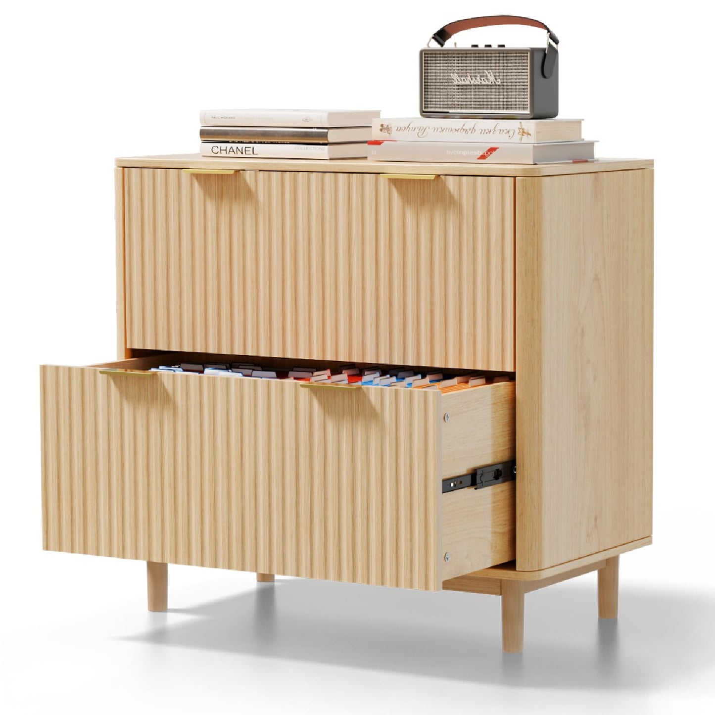 VINGLI 2 Drawer File Cabinet with Lock, Wood Rustic Gray Filing Cabinet