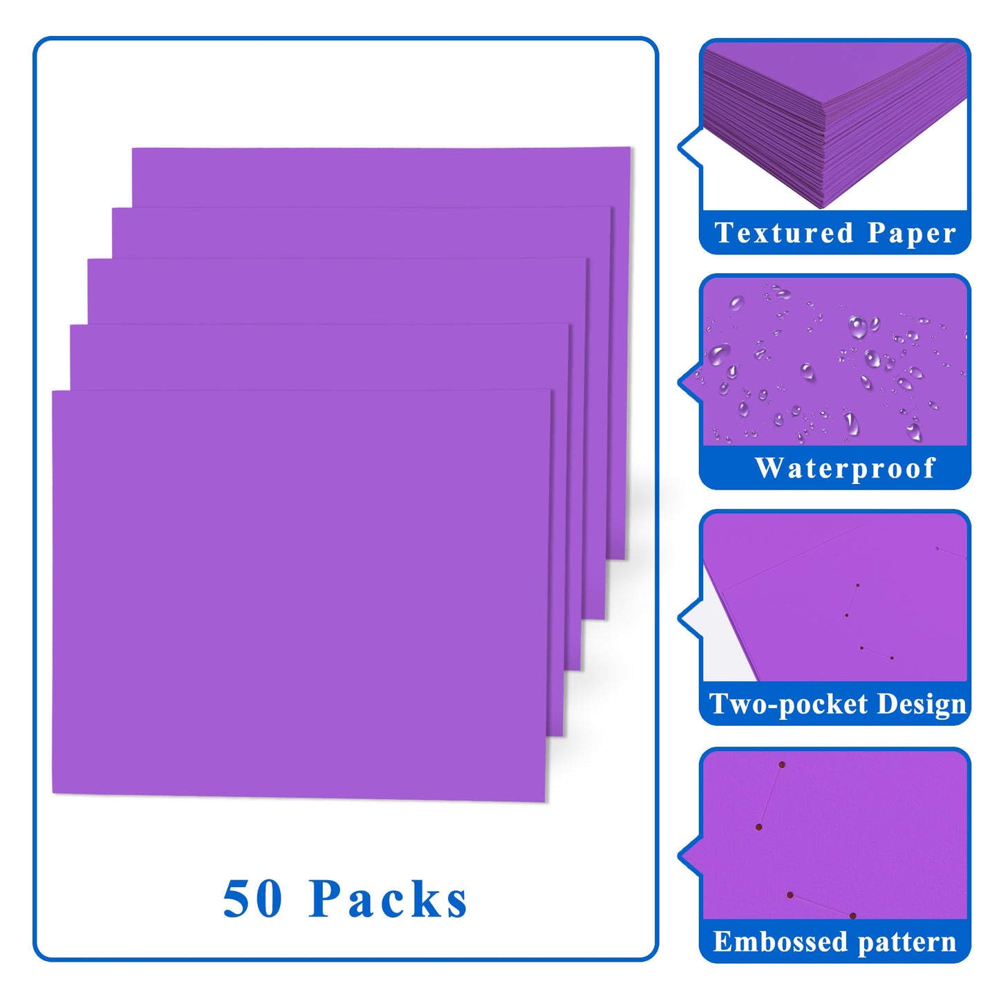 Zzrywuty 50 Packs Two Pocket File Folders with Business Card Slot