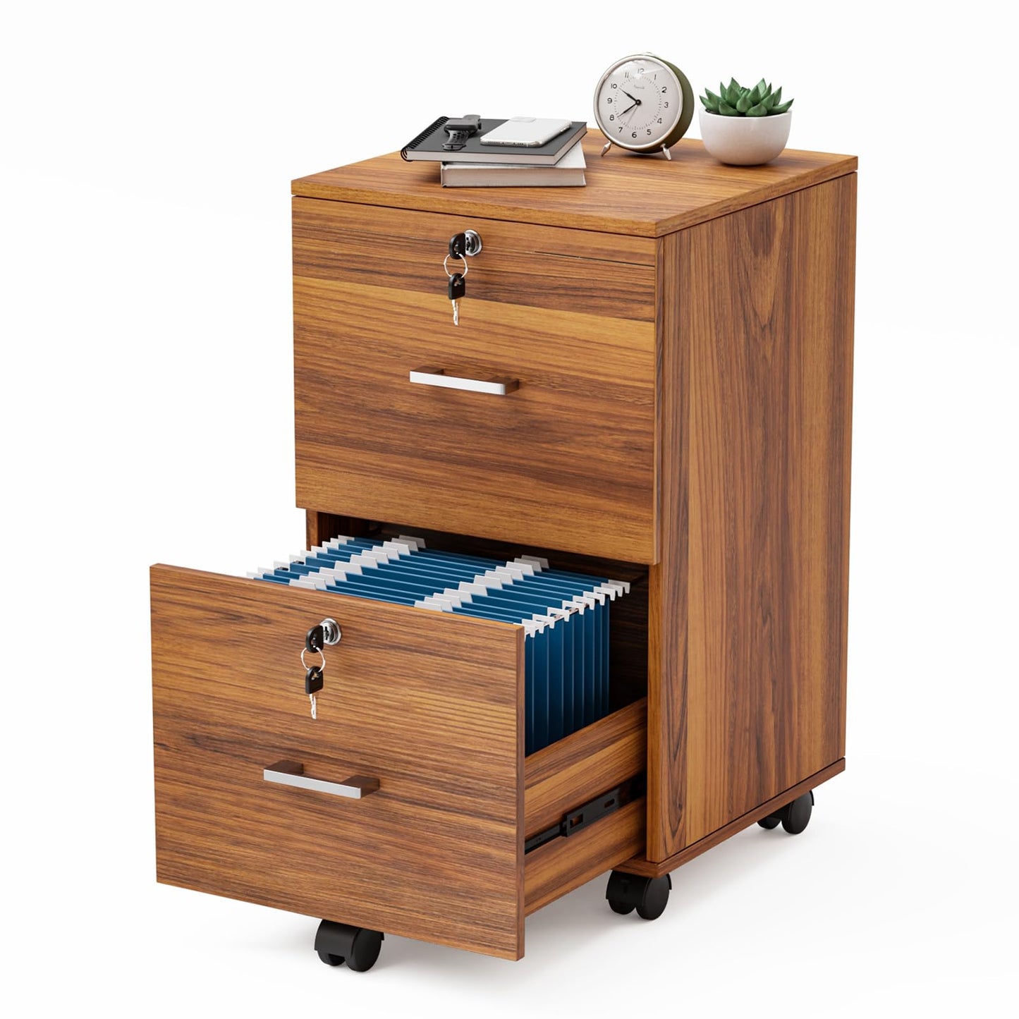 VINGLI 2 Drawer File Cabinet with Lock, Wood Rustic Gray Filing Cabinet