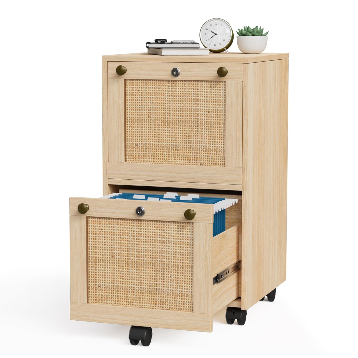 VINGLI 2 Drawer File Cabinet with Lock, Wood Rustic Gray Filing Cabinet