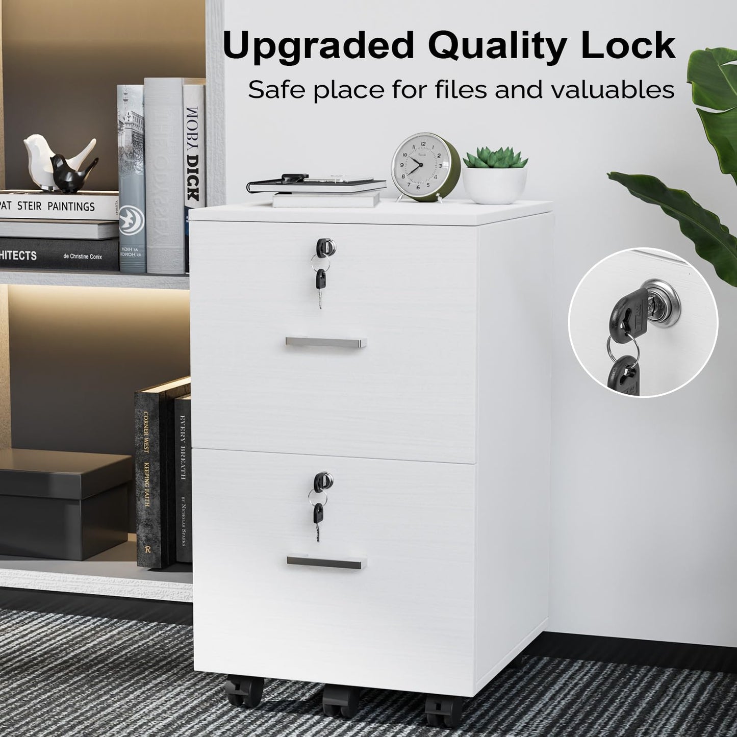 VINGLI 2 Drawer File Cabinet with Lock, Wood Rustic Gray Filing Cabinet