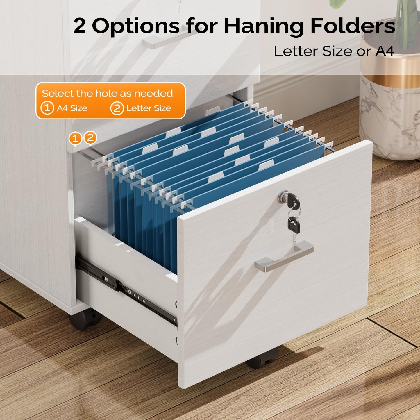 VINGLI 2 Drawer File Cabinet with Lock, Wood Rustic Gray Filing Cabinet