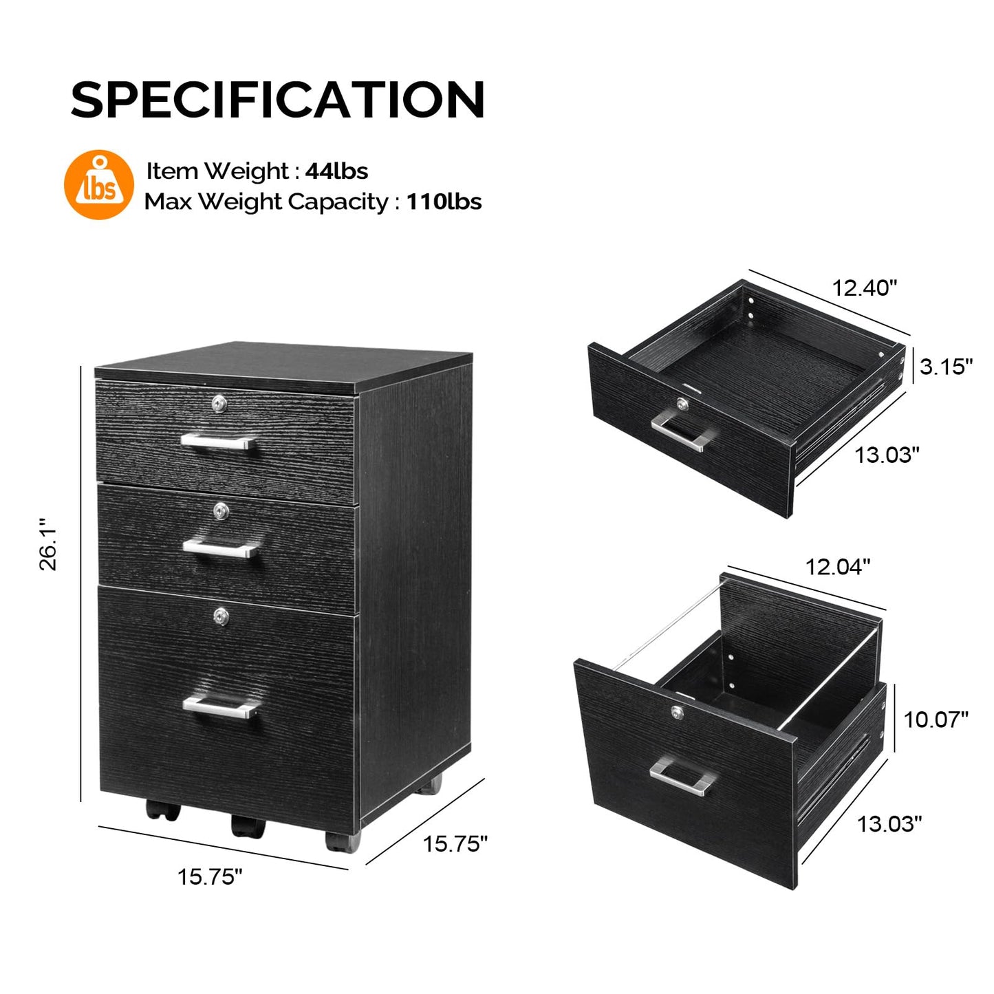 VINGLI 2 Drawer File Cabinet with Lock, Wood Rustic Gray Filing Cabinet