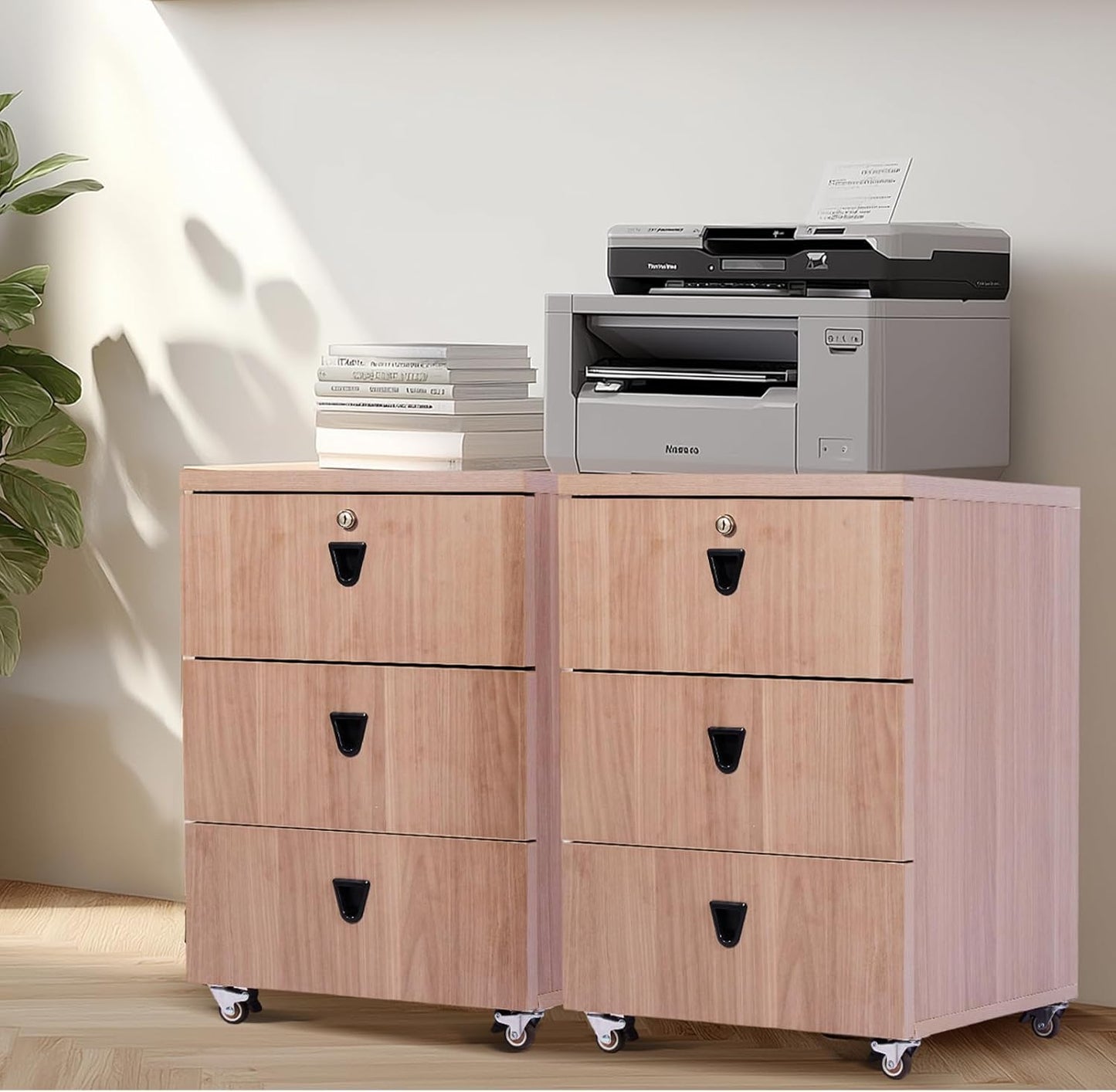 3 Drawer File Cabinet Wooden Rolling Printer Stand Storage Cabinet