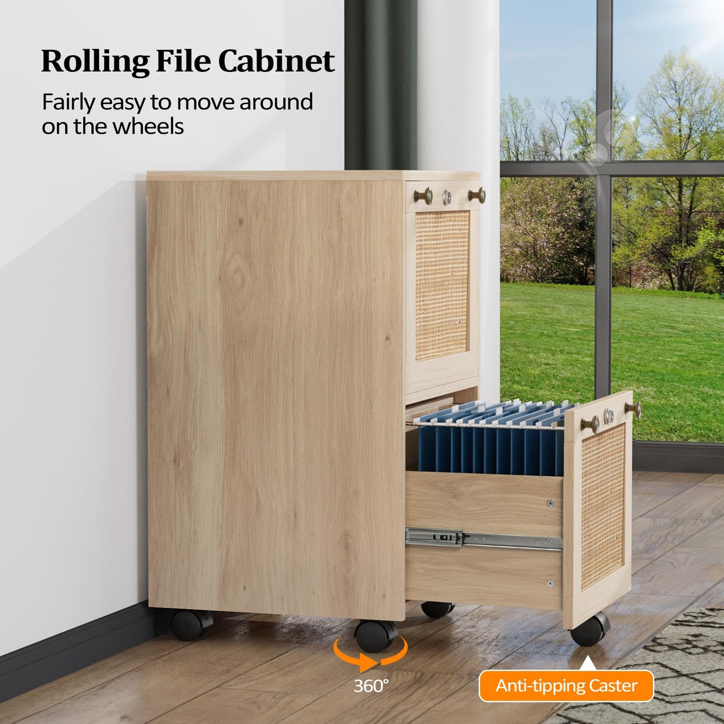 VINGLI 2 Drawer File Cabinet with Lock, Wood Rustic Gray Filing Cabinet