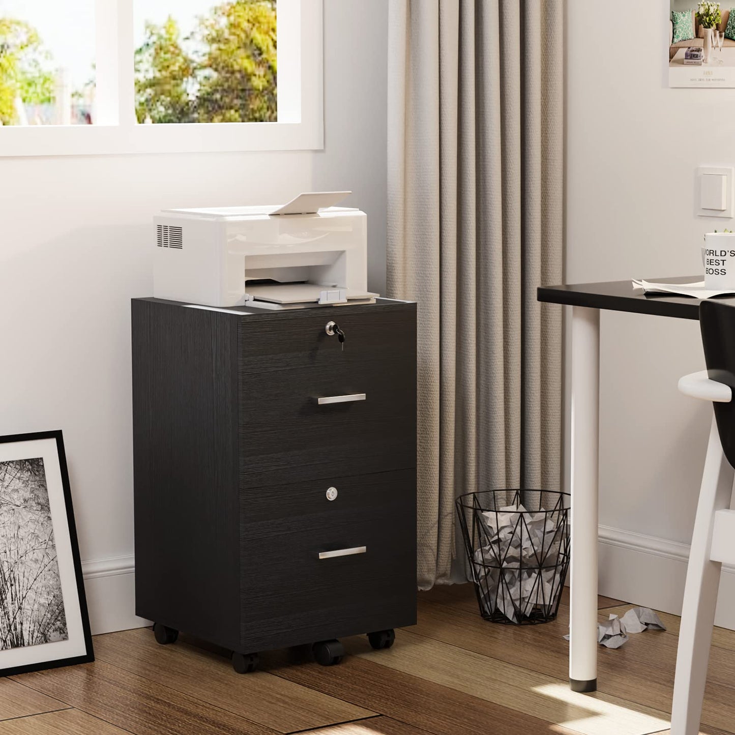 VINGLI 2 Drawer File Cabinet with Lock, Wood Rustic Gray Filing Cabinet