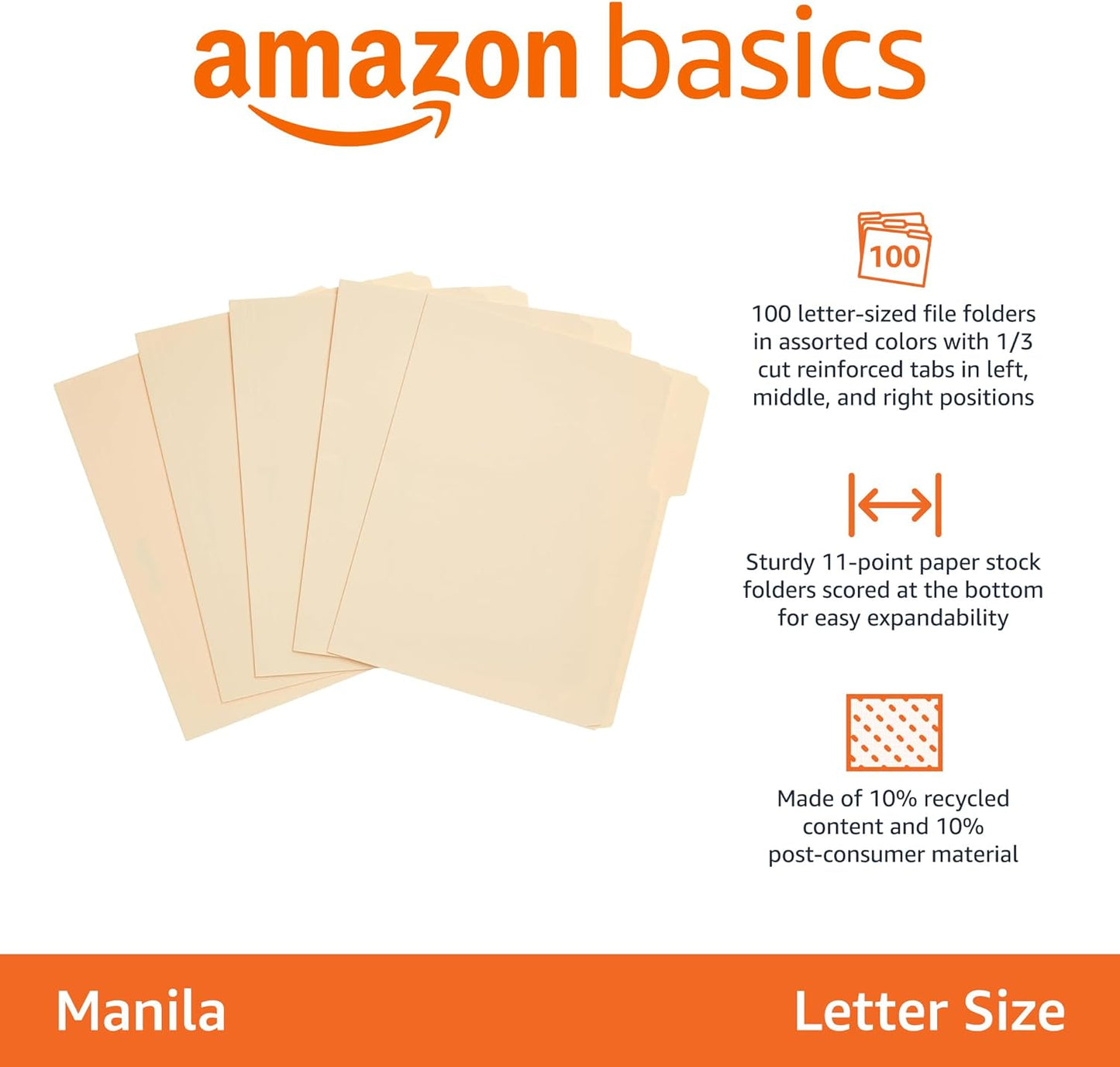 Amazon Basics File Folders with Tabs for Filing, 1/3-Cut Tab