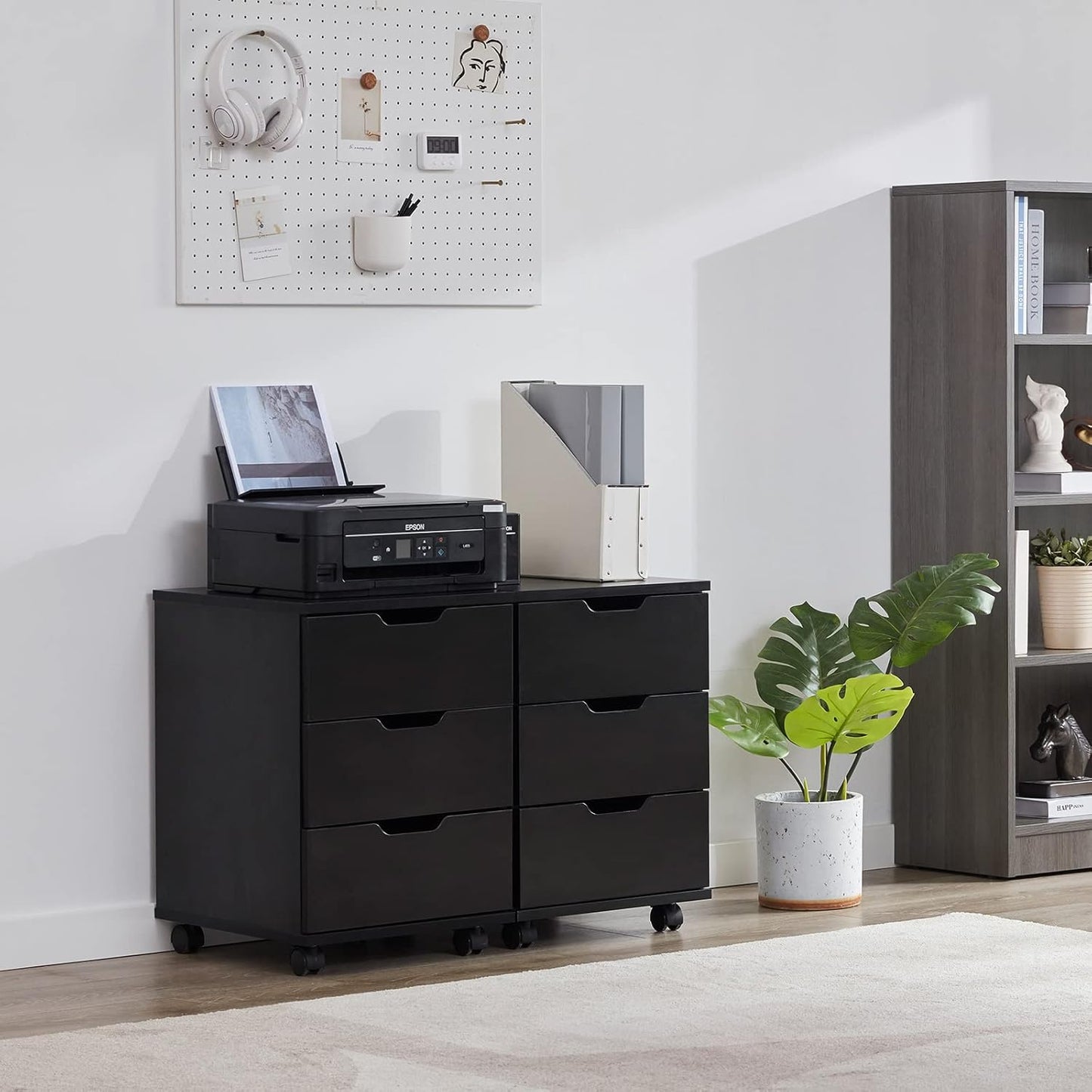 Farini 3-Drawer Mobile File Cabinet, Black Wood,