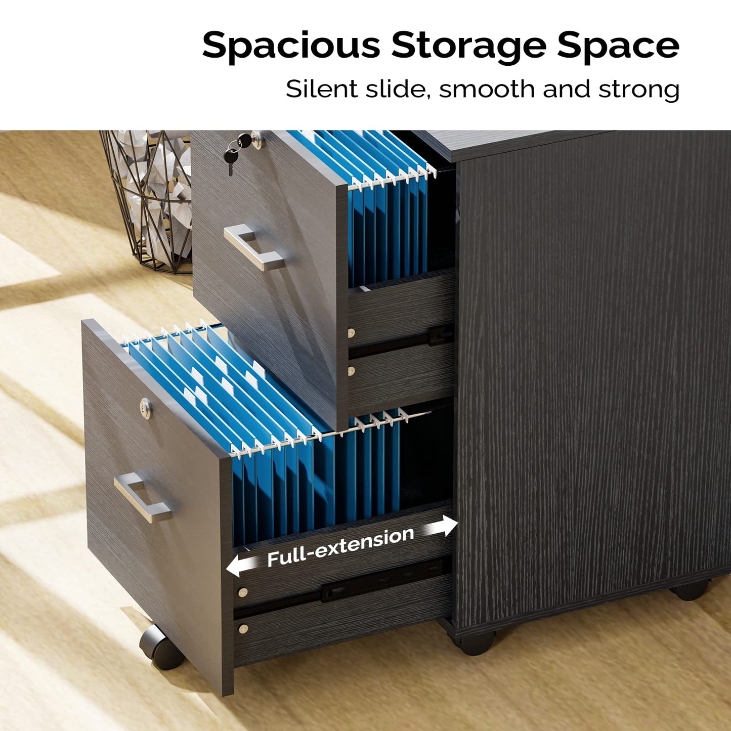 VINGLI 2 Drawer File Cabinet with Lock, Wood Rustic Gray Filing Cabinet