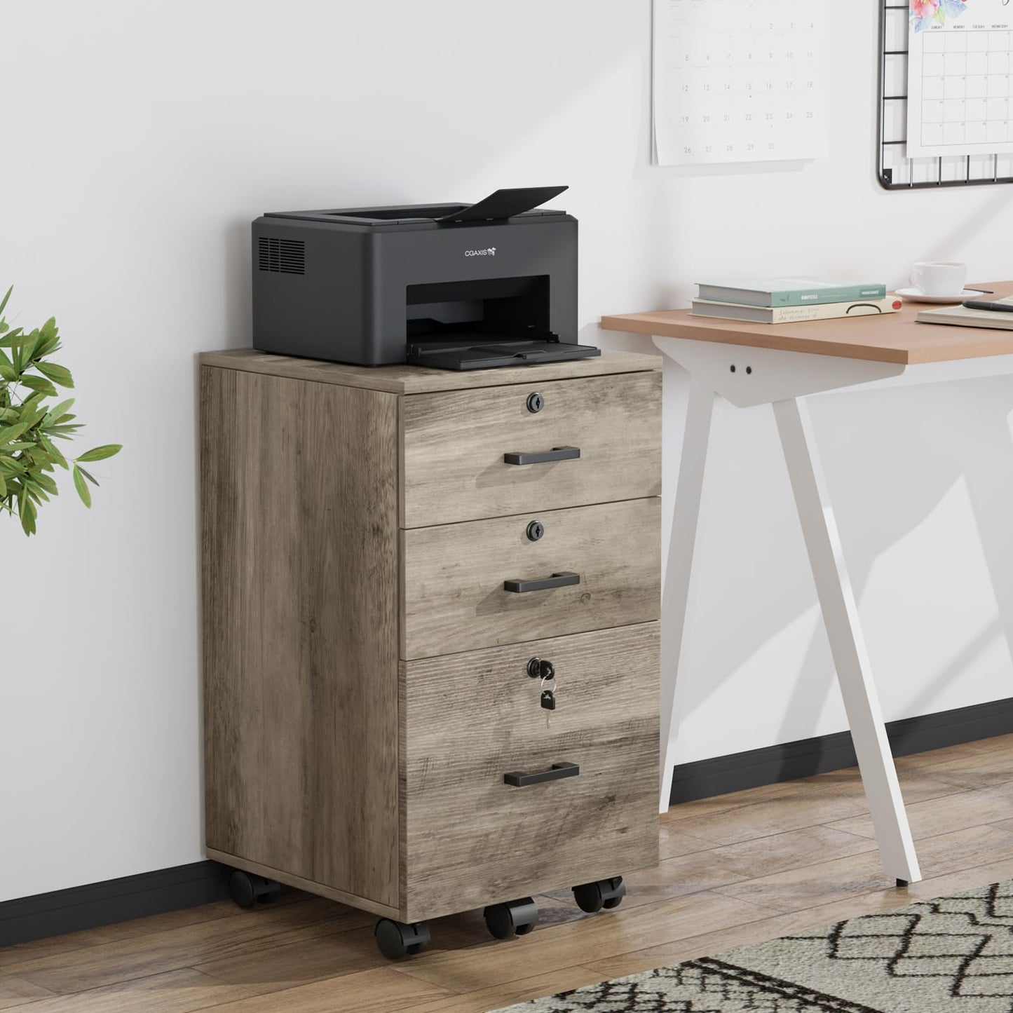 VINGLI 2 Drawer File Cabinet with Lock, Wood Rustic Gray Filing Cabinet