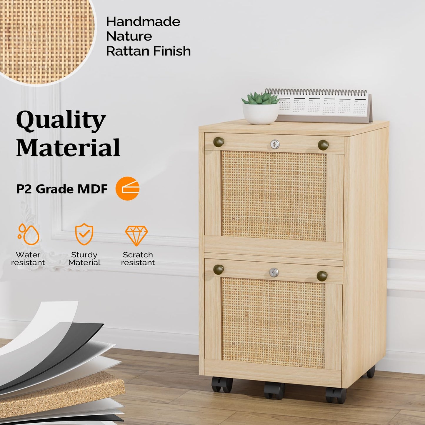 VINGLI 2 Drawer File Cabinet with Lock, Wood Rustic Gray Filing Cabinet