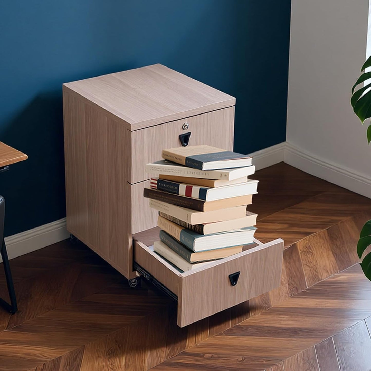3 Drawer File Cabinet Wooden Rolling Printer Stand Storage Cabinet