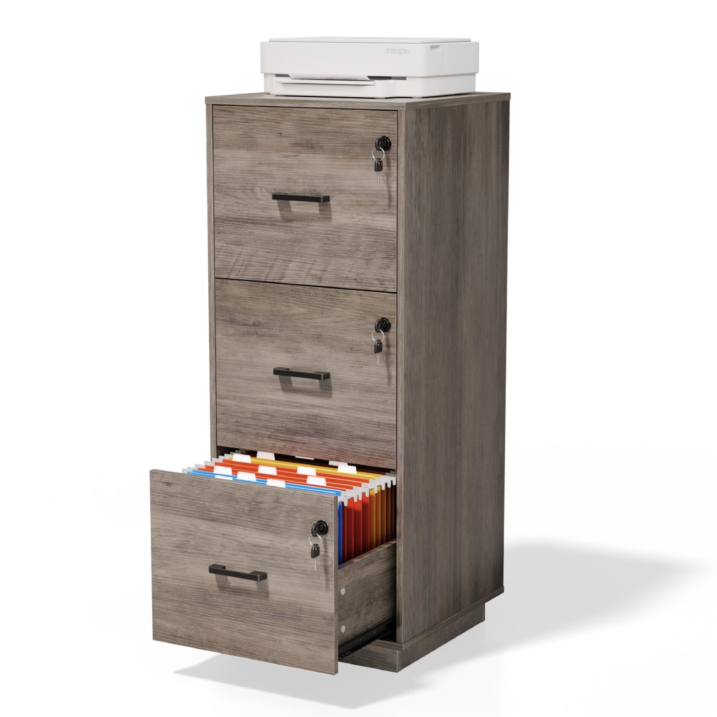 VINGLI 2 Drawer File Cabinet with Lock, Wood Rustic Gray Filing Cabinet
