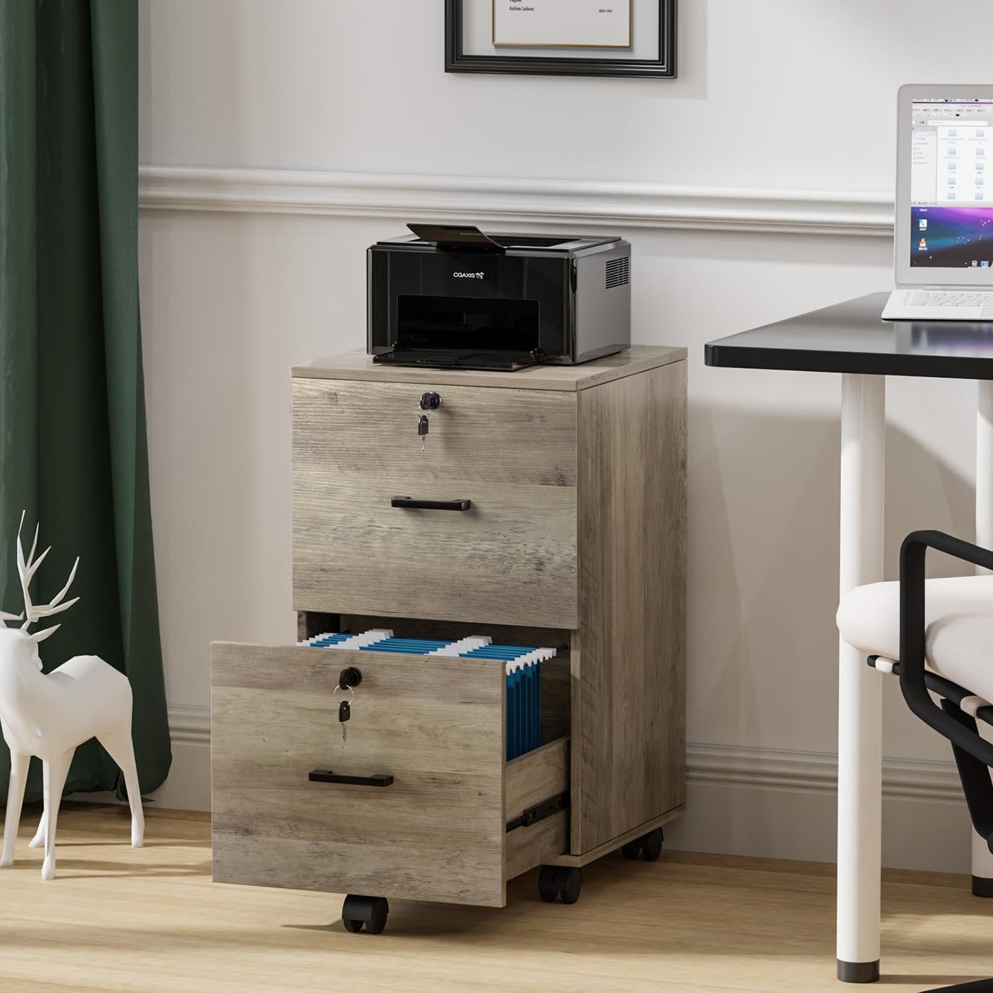 VINGLI 2 Drawer File Cabinet with Lock, Wood Rustic Gray Filing Cabinet
