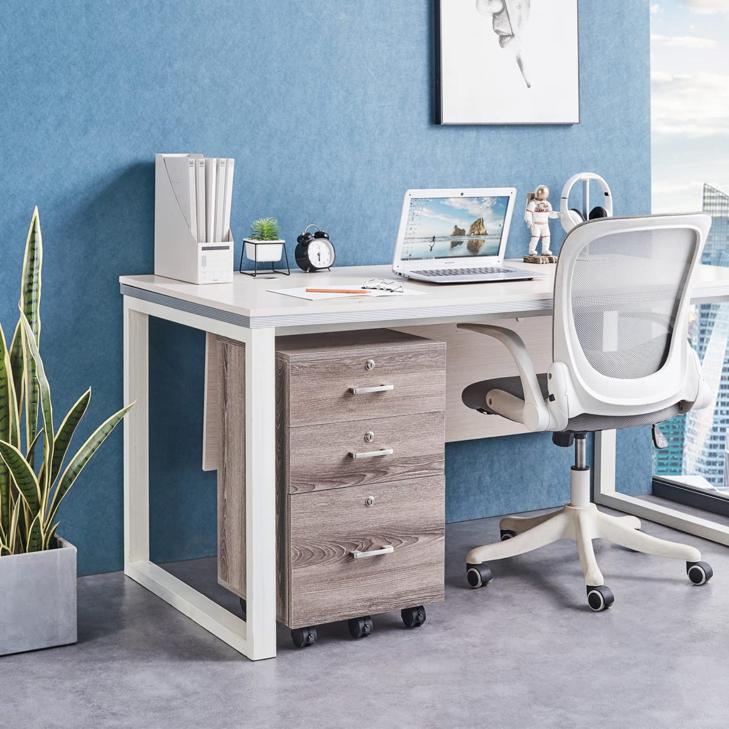 VINGLI 2 Drawer File Cabinet with Lock, Wood Rustic Gray Filing Cabinet