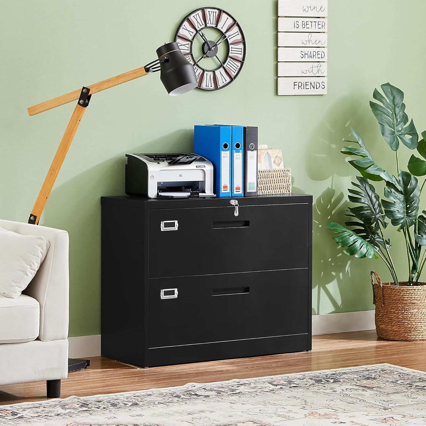 Letaya 2-Drawer Metal Lateral File Cabinet with Lock, Black
