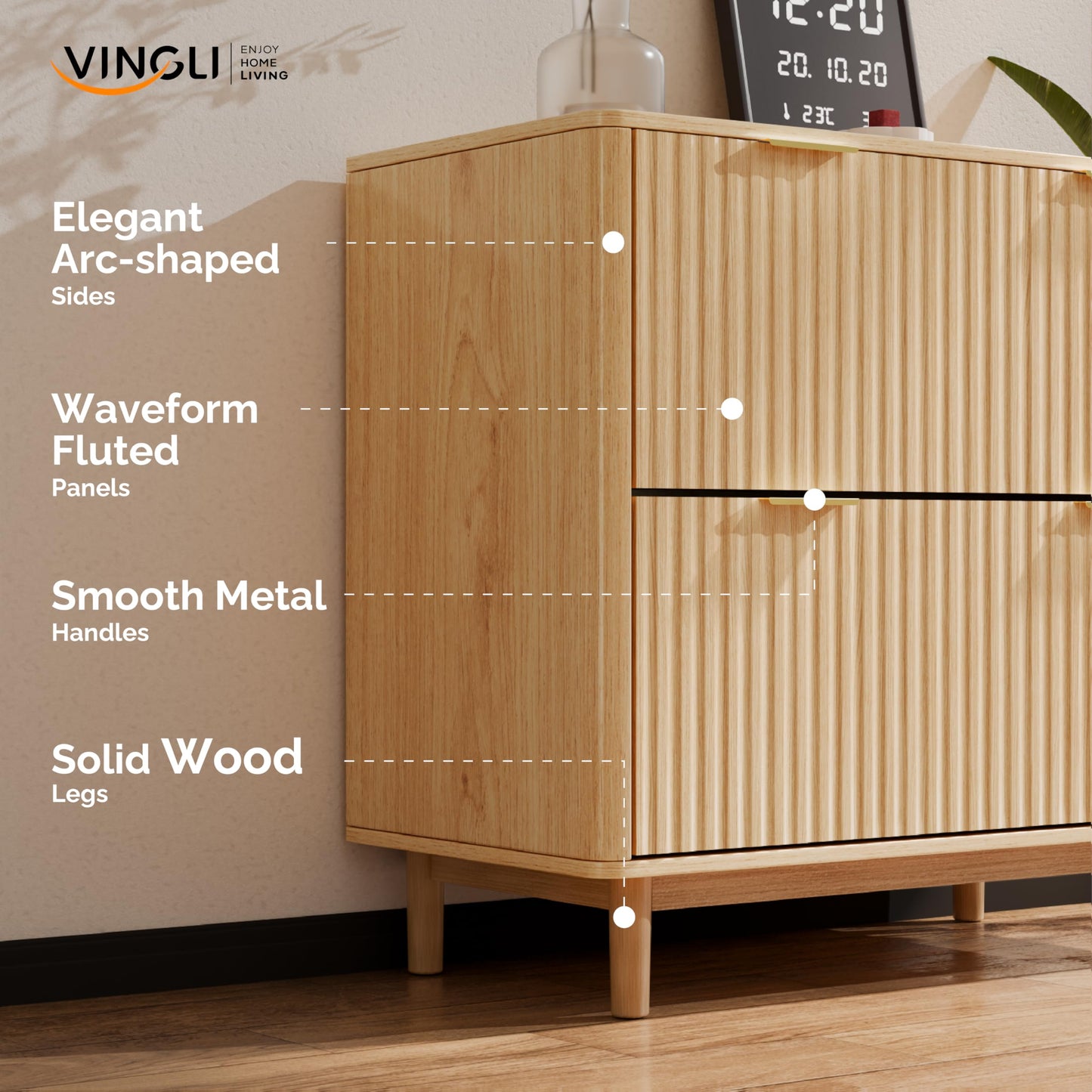 VINGLI 2 Drawer File Cabinet with Lock, Wood Rustic Gray Filing Cabinet