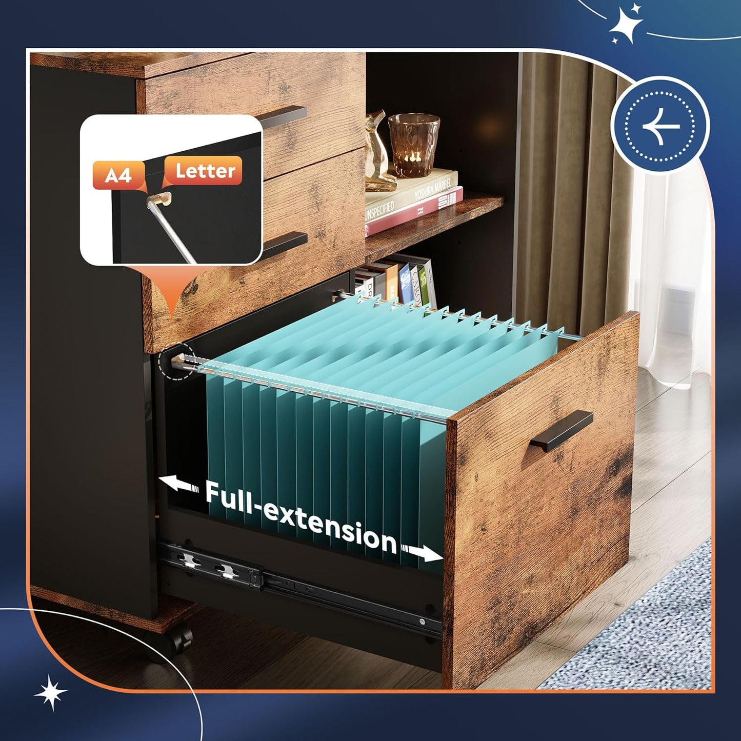 DEVAISE 3 Drawer Mobile File Cabinet, Wood Lateral Filing Cabinet