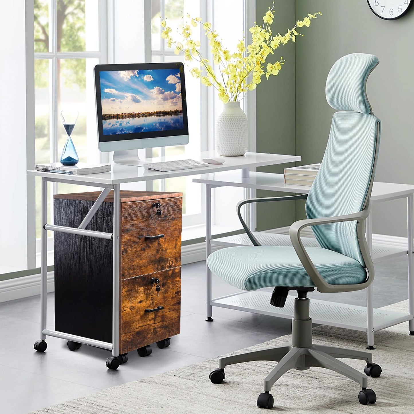 VINGLI 2 Drawer File Cabinet with Lock, Wood Rustic Gray Filing Cabinet
