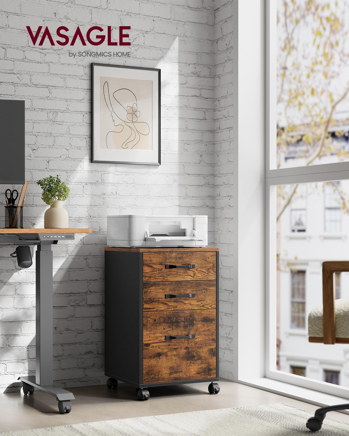 VASAGLE File Cabinet, 3 Drawers Filing Cabinet for Home Office
