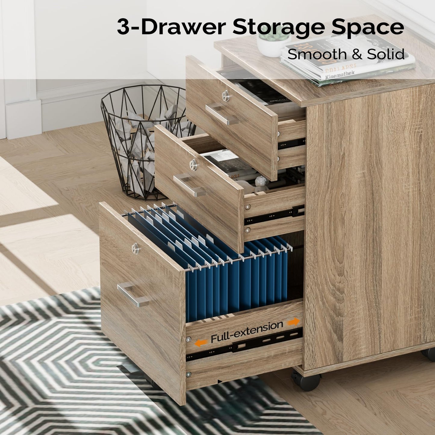 VINGLI 2 Drawer File Cabinet with Lock, Wood Rustic Gray Filing Cabinet