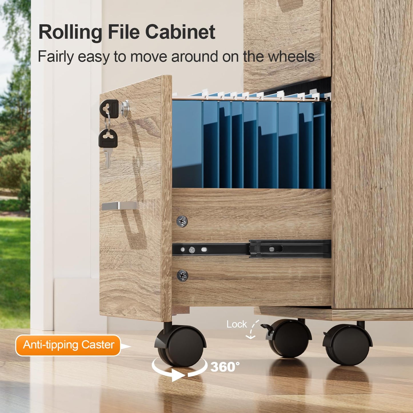 VINGLI 2 Drawer File Cabinet with Lock, Wood Rustic Gray Filing Cabinet