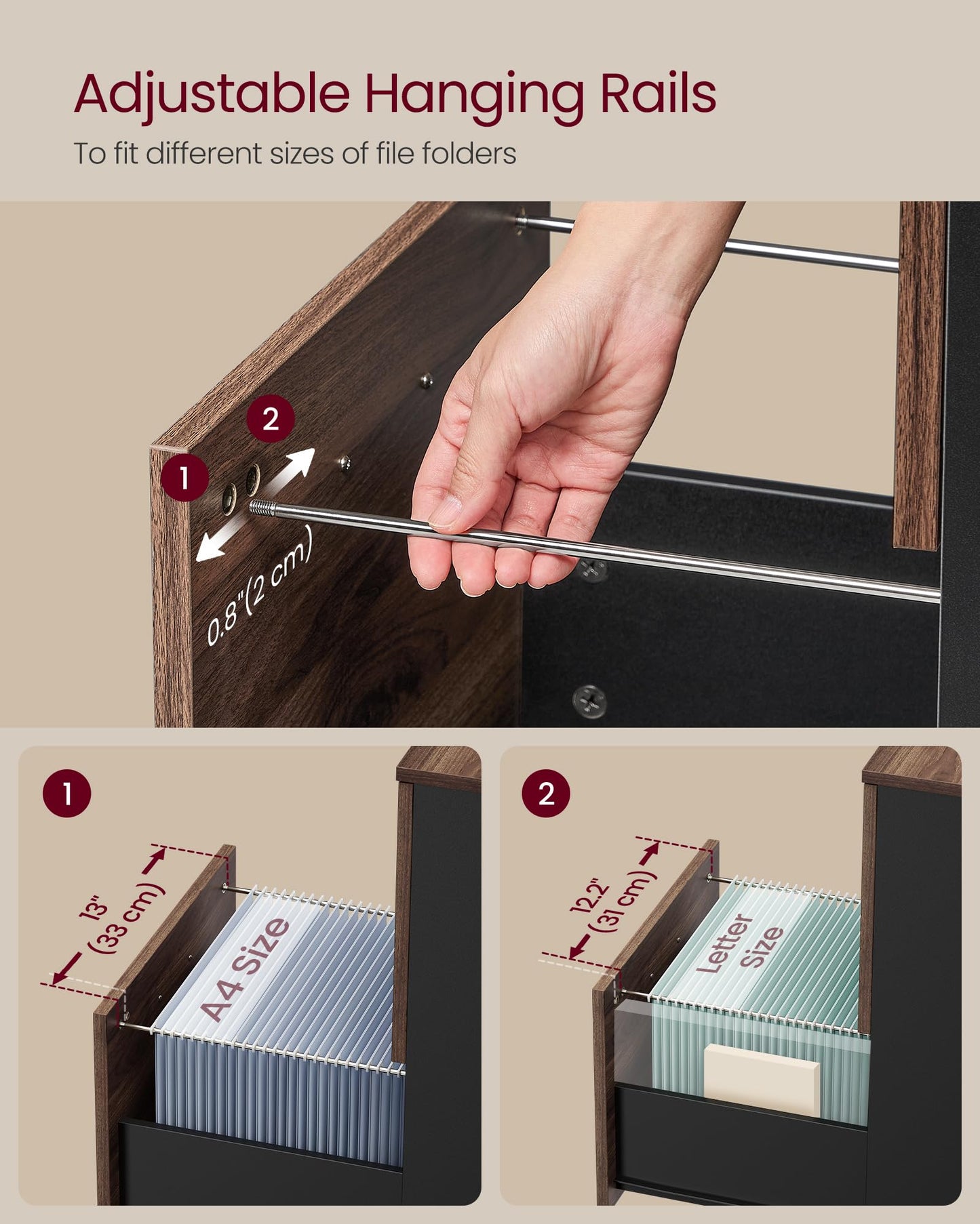 VASAGLE 2-Drawer Rolling File Cabinet, Snow White