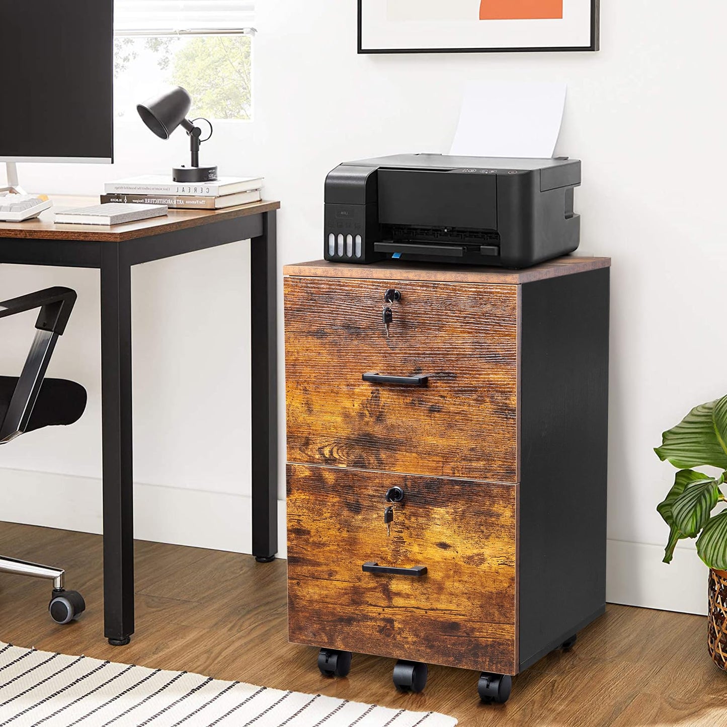 VINGLI 2 Drawer File Cabinet with Lock, Wood Rustic Gray Filing Cabinet