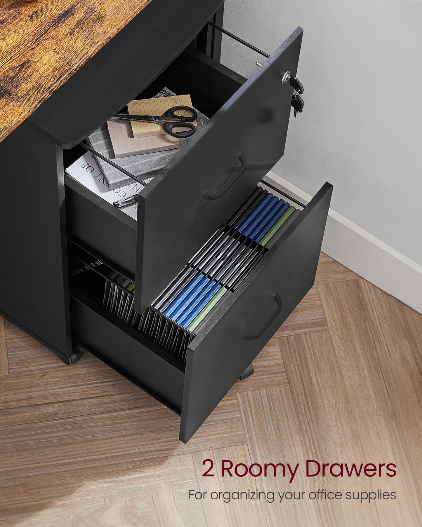 VASAGLE 2-Drawer Rolling File Cabinet, Snow White