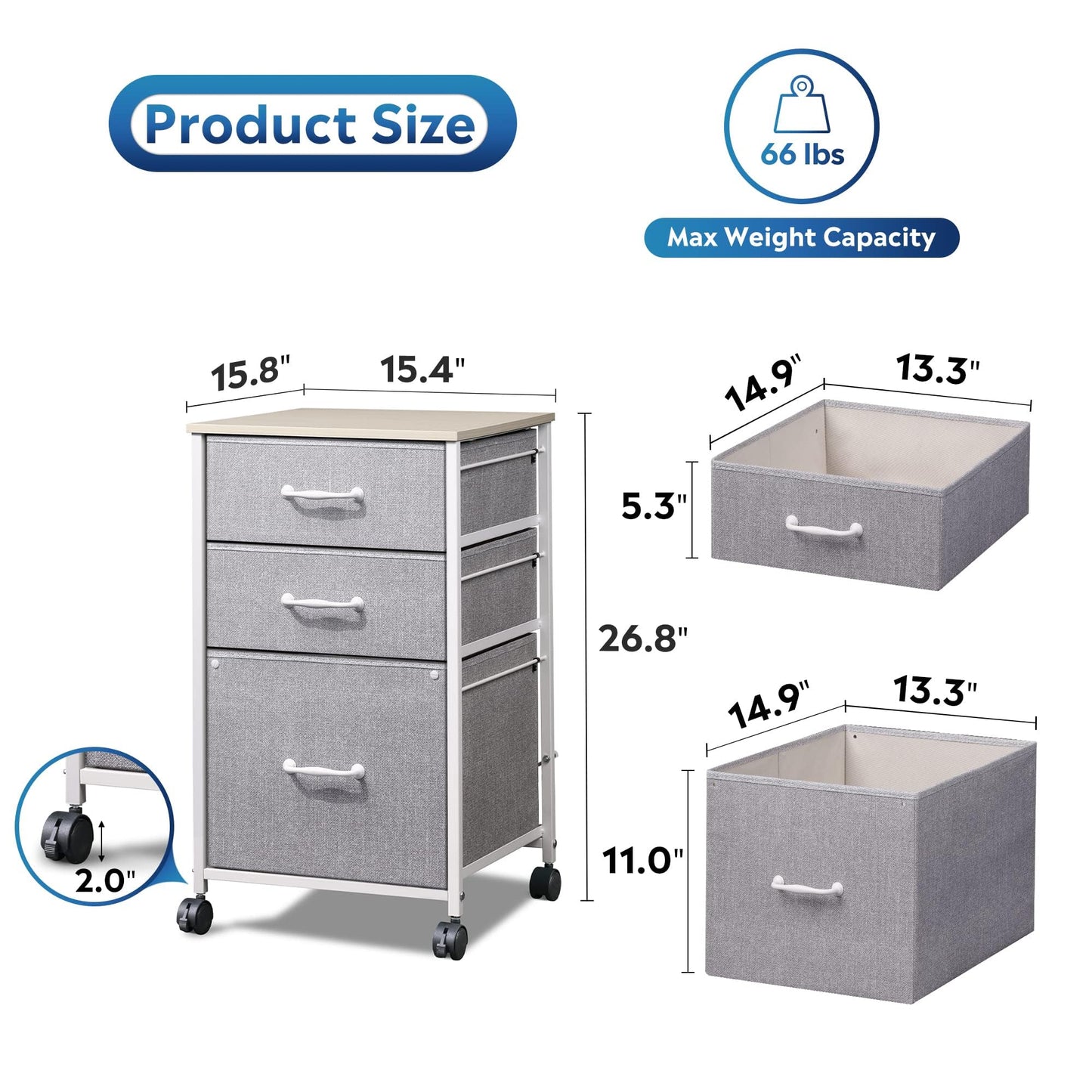 DEVAISE Mobile File Cabinet, Rolling Printer Stand with 3 Drawers